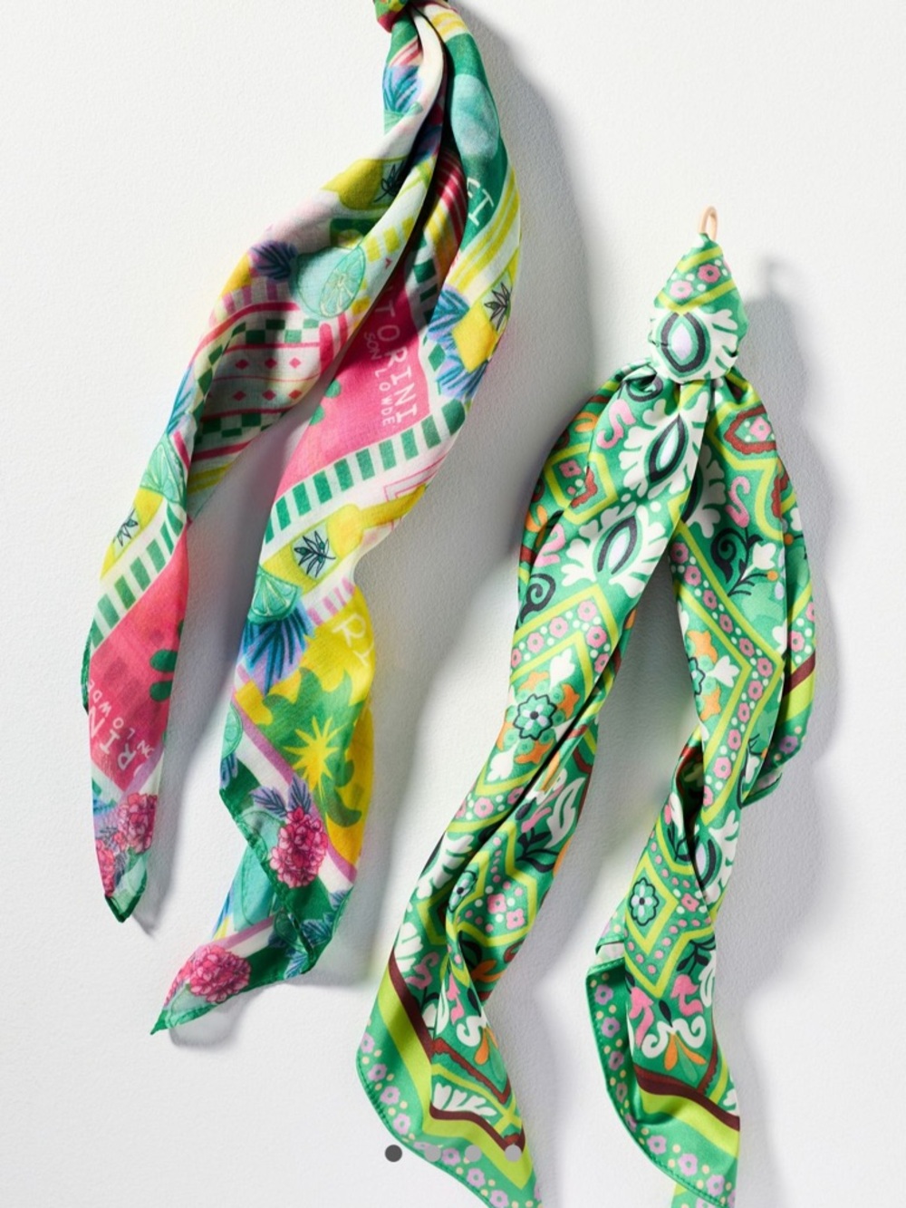 Anthropologie Fun Icon Green, Pink & Yellow Hair Scarves - Set of 2